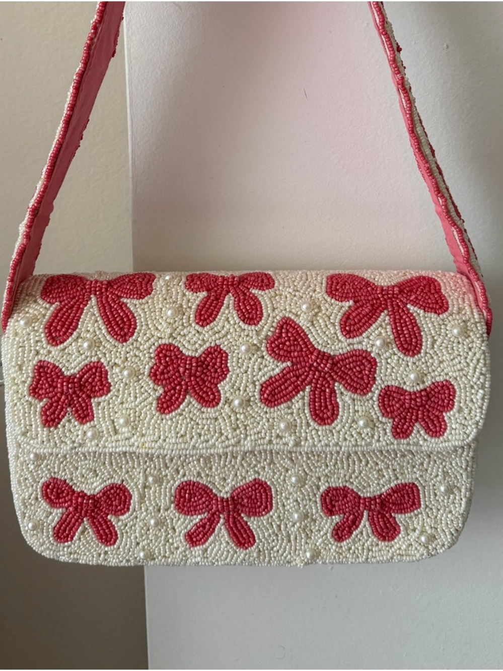 Beaded Pink Bow Accent Shoulder Bag - Francesca’s